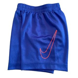 Royal blue boys Nike athletic shorts w/ neon orange side swoosh logo - Size 4T